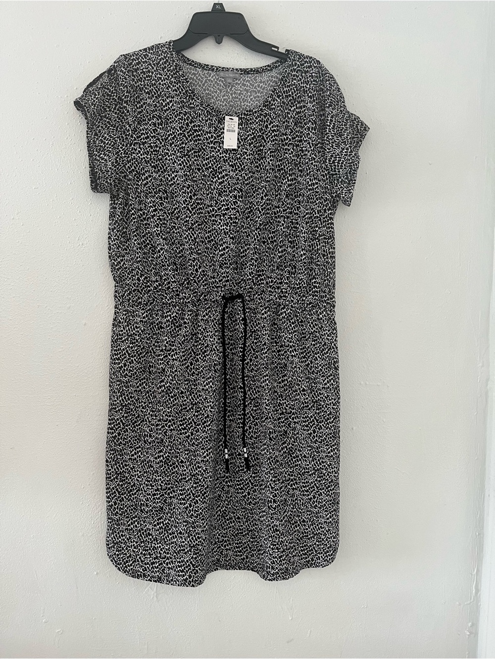 Talbots Black & White Printed Drawstring Midi Dress